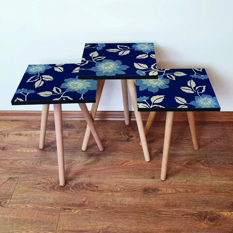 Set masute 3 piese, Leona, 3Shp60, MDF , Bleumarin / Albastru / Bej