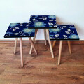 Set masute 3 piese, Leona, 3Shp60, MDF , Bleumarin / Albastru / Bej