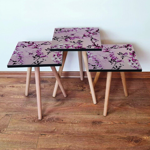 Set masute 3 piese, Leona, 3Shp61, MDF , Roz/Negru