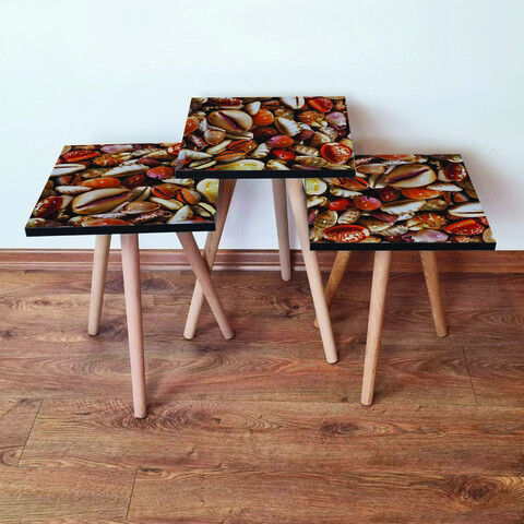 Set masute 3 piese, Leona, 3Shp63, MDF , Portocaliu / Crem / Roșu