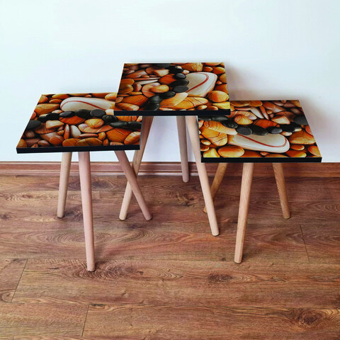 Set masute 3 piese, Leona, 3Shp64, MDF , Portocaliu / Crem / Negru