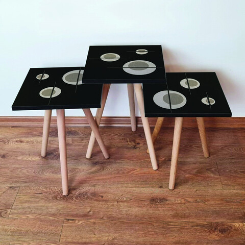 Set masute 3 piese, Leona, 3Shp65, MDF , Negru / Gri / Bej