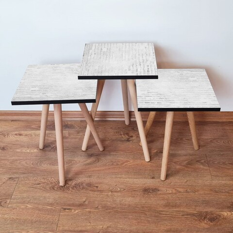 Set masute 3 piese, Leona, 3Shp68, MDF , Alb/Gri