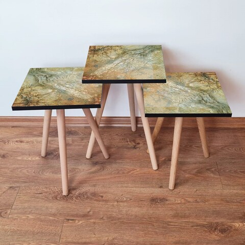 Set masute 3 piese, Leona, 3Shp70, MDF , Verde / Bej