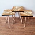 Set masute 3 piese, Leona, 3Shp77, MDF , Portocaliu / Alb / Bej