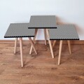 Set masute 3 piese, Leona, 3Shp8, MDF , Alb/Negru