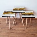 Set masute 3 piese, Leona, 3Shp81, MDF , Alb / Negru / Auriu