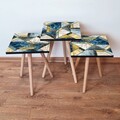 Set masute 3 piese, Leona, 3Shp84, MDF , Bleumarin / Albastru / Auriu / Alb