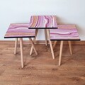 Set masute 3 piese, Leona, 3Shp88, MDF , Roz / Alb / Auriu