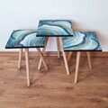Set masute 3 piese, Leona, 3Shp89, MDF , Bleumarin / Albastru / Auriu / Alb