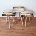 Set masute 3 piese, Leona, 3Shp96, MDF , Negru / Alb / Portocaliu