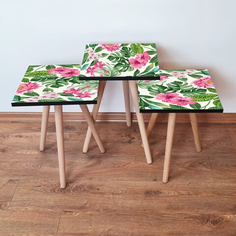 Set masute 3 piese, Leona, 3Shp97, MDF , Roz/Verde/Alb