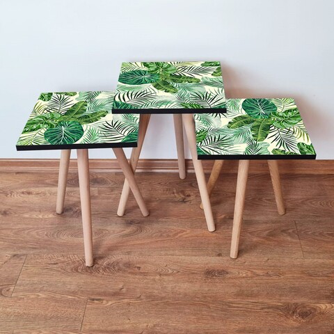 Set masute 3 piese, Leona, 3Shp98, MDF , Verde / Alb / Negru