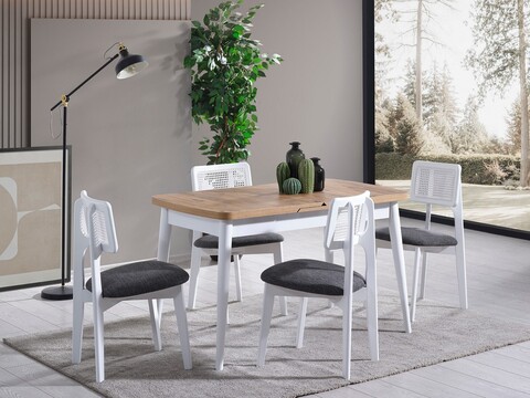 Set masa extensibila si 4 scaune, Hanah Home, Milla, Alb / Natural