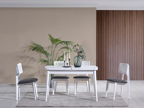 Set masa extensibila si 4 scaune, Fairfax, Milla, Lemn de fag, Alb