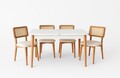 Set masa extensibila si 4 scaune, Hanah Home, Natura, Alb lemn / Stejar