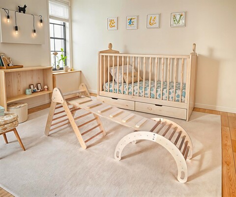 Set triunghi de catarare Pikler, Rosewood, BLTYZ-AKTV0149, Placaj, Stejar