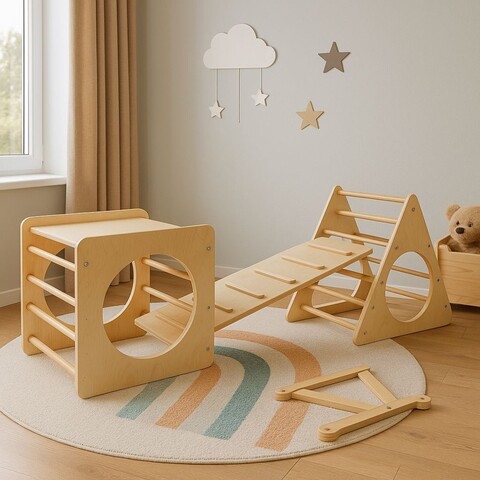 Set triunghi de catarare Pikler, Rosewood, BLTYZ-AKTV053, Placaj, Stejar