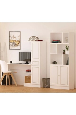 Set birou si biblioteca, Hanah Home, Rb1000401558, Alb mat