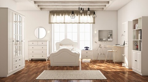 Set dormitor pentru copii, Hanah Home, Rb-014, Alb mat