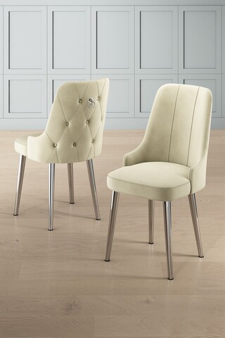 Set scaune 4 piese, Charlotte, Newa, Metal, Crem / Crom