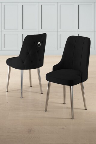 Set scaune 4 piese, Charlotte, Newa, Metal, Negru / Crom