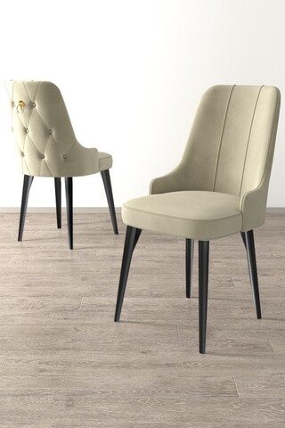 Set scaune 4 piese, Charlotte, Newa, Metal, Crem/Negru