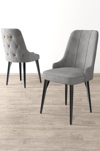 Set scaune 2 piese, Charlotte, Newa, Metal, Gri/Negru