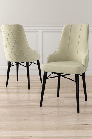 Set scaune 2 piese, Charlotte, Neta, Metal, Crem/Negru