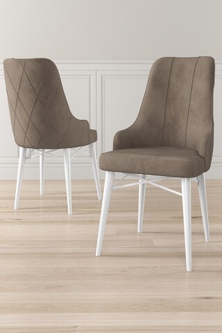 Set scaune 4 piese, Charlotte, Neta, Metal, Cappuccino / Alb
