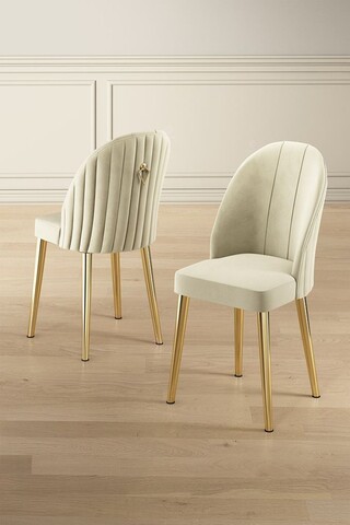 Set scaune 4 piese, Charlotte, Mara, Metal, Crem / Aur