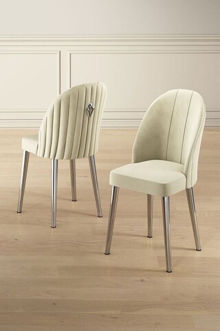 Set scaune 4 piese, Charlotte, Mara, Metal, Crem / Crom