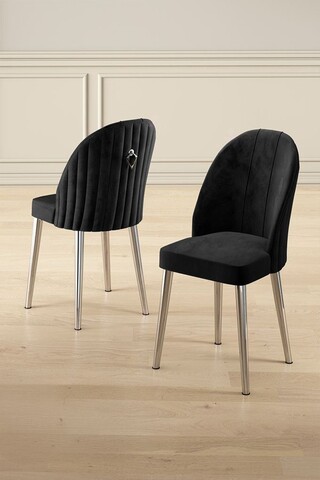 Set scaune 4 piese, Charlotte, Mara, Metal, Negru / Crom