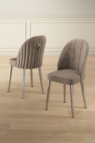 Set scaune 6 piese, Charlotte, Mara, Metal, Cappuccino / Chrome