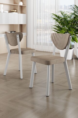 Set scaune 4 piese, Charlotte, Arfe, Metal, Cappuccino / Alb