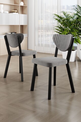 Set scaune 4 piese, Charlotte, Arfe, Metal, Gri/Negru