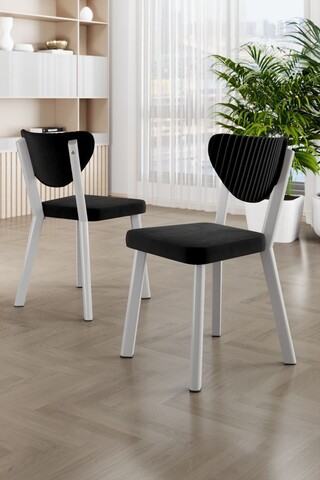 Set scaune 6 piese, Charlotte, Arfe, Metal, Alb/Negru