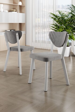 Set scaune 6 piese, Charlotte, Arfe, Metal, Gri/Alb