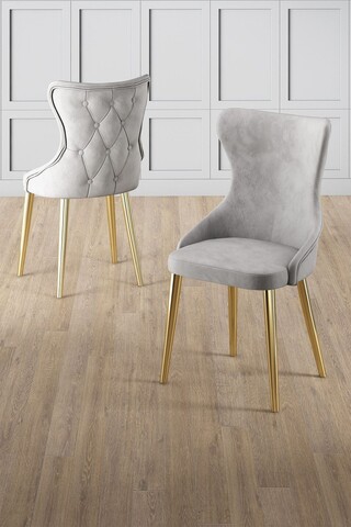 Set scaune 4 piese, Charlotte, Alpa, Metal, Gri / Auriu