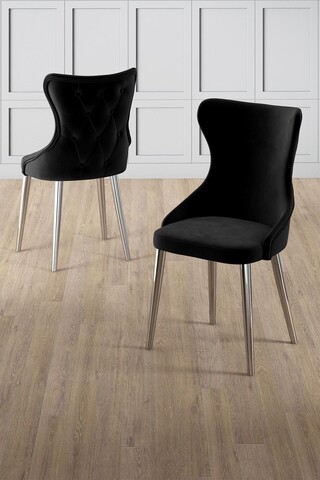 Set scaune 6 piese, Charlotte, Alpa, Metal, Negru / Crom
