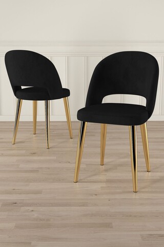 Set scaune 6 piese, Charlotte, Pane, Metal, Negru