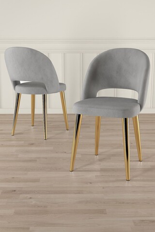 Set scaune 6 piese, Charlotte, Pane, Metal, Gri / Auriu