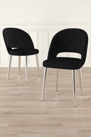 Set scaune 6 piese, Charlotte, Pane, Metal, Negru / Crom