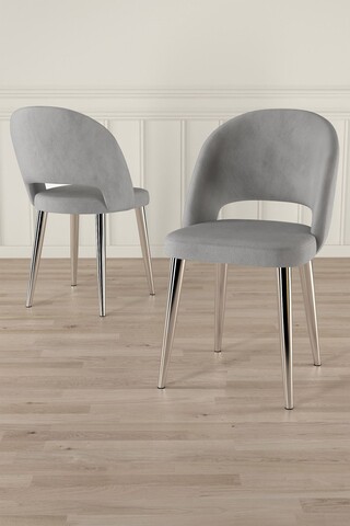 Set scaune 6 piese, Charlotte, Pane, Metal, Gri/Crom