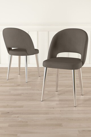 Set scaune 6 piese, Charlotte, Pane, Metal, Cappuccino / Chrome