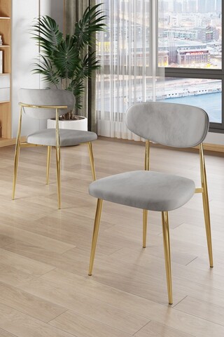 Set scaune 4 piese, Charlotte, Vina, Metal, Gri / Auriu