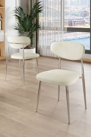 Set scaune 4 piese, Charlotte, Vina, Metal, Crem / Crom