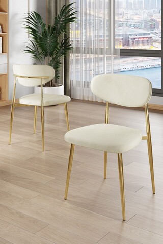 Set scaune 6 piese, Charlotte, Vina, Metal, Crem / Aur