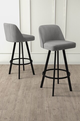 Set scaune  de bar 4 piese, Charlotte, Atex, Metal, Gri/Negru