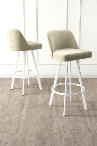 Set scaune  de bar 4 piese, Charlotte, Atex, Metal, Crem/Alb